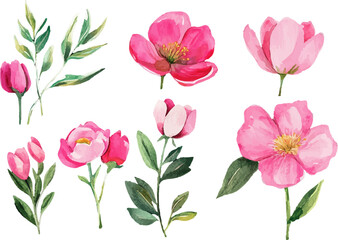 Modern Watercolor Spring Flowers Clipart