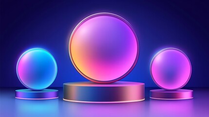 Obraz premium Neon Illuminated Gradient Circles on Pedestals