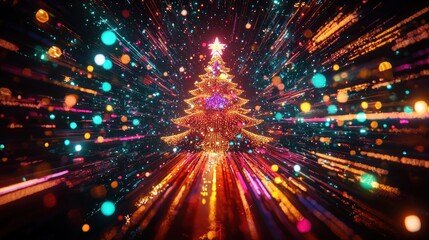 Naklejka premium A Festive Christmas Tree Tunnel of Lights