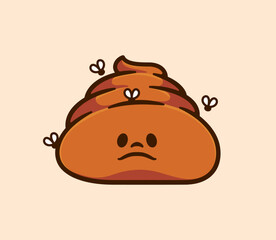Cartoonish Sad Poop Emoji Surrounded by Flies - A Playful and Quirky Character Design