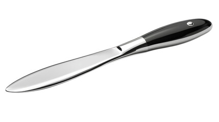 Obraz premium Elegant Black and Silver Butter Knife: A sleek and stylish butter knife with a black handle and silver blade, perfect for adding a touch of sophistication to your table setting. 