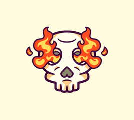 Cartoon Skull with Fiery Flames - A Unique Hand-Drawn Vector Design
