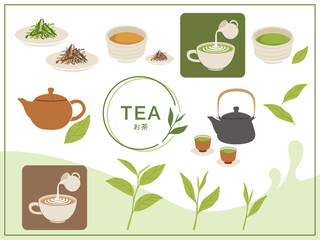 緑茶・抹茶・ほうじ茶のイラストセット