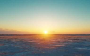 Obraz premium Sunset over a vast, flat, snow-covered landscape.