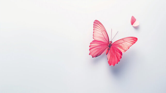 pink butterfly isolated on white background. one butterfly, web banner