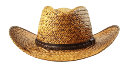 Straw Cowboy Hat: A classic, stylish straw cowboy hat with a brown leather band. Perfect for summer, country, western, or rodeo themes.