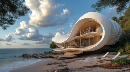Obraz premium Modern Coastal Residence With Curving Architectural Design