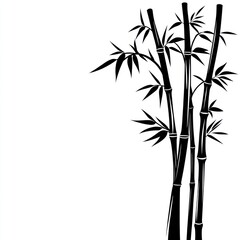 Obraz premium Black and White Silhouette of Bamboo Stalks and Leaves
