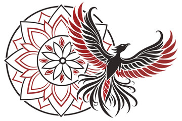 Obraz premium Phoenix Rising Mandala silhouette vector illustration