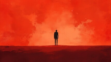 Fototapeta premium Solitary Figure Against a Crimson Sky