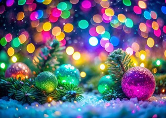 Festive Christmas & New Year Bokeh Lights: Green, Pink, Purple & Blue Glitter Background