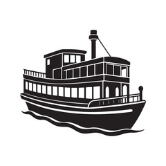 Obraz premium riverboat silhouette, black and white silhouette, vector and illustration
