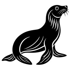 Cute Silhouette of a Sea Lion line art vector cartoon illustration