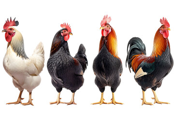Fototapeta premium chicken breeds standing set collection isolated on white background