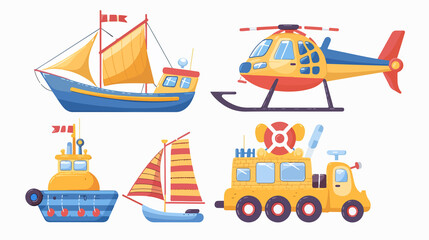 Adorable Kids Toy Transport: Four Cute Nursery Train Ship Sai