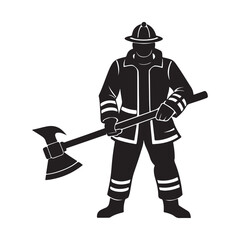 Obraz premium Fire Fighter silhouette, black and white silhouette, vector and illustration