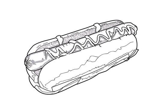 recommend clip art: hot dog outline in bun with ketchup and mustard