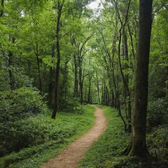 Fototapeta premium A tranquil image of a winding path through a lush green forest