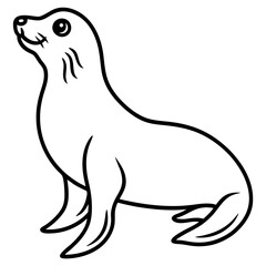 Cute Silhouette of a Sea Lion line art vector cartoon illustration