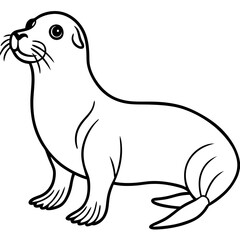 Cute Silhouette of a Sea Lion line art vector cartoon illustration