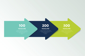 Three step arrow template for presentation. 3 steps options, elements, infographic.
