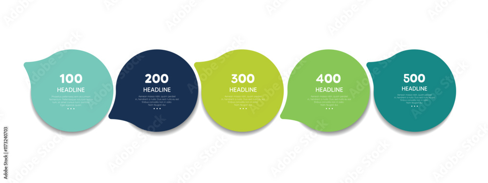 Wall mural 5 elements scheme, diagram. five empty connected circles. infographic template.