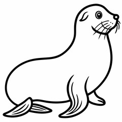 Cute Silhouette of a Sea Lion line art vector cartoon illustration