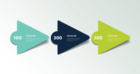 3 step arrow template for presentation. 3 steps options, elements, infographic.
