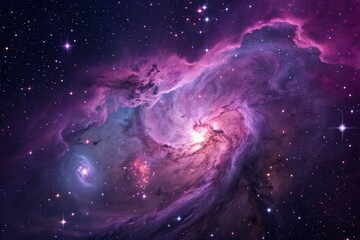 Purple gas nebulae in space and sparkling stars