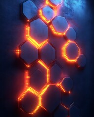 Glowing hexagonal pattern on dark background.