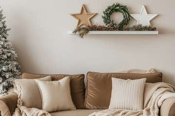 Cozy Christmas Living Room Decor with White Couch and Christmas Tree