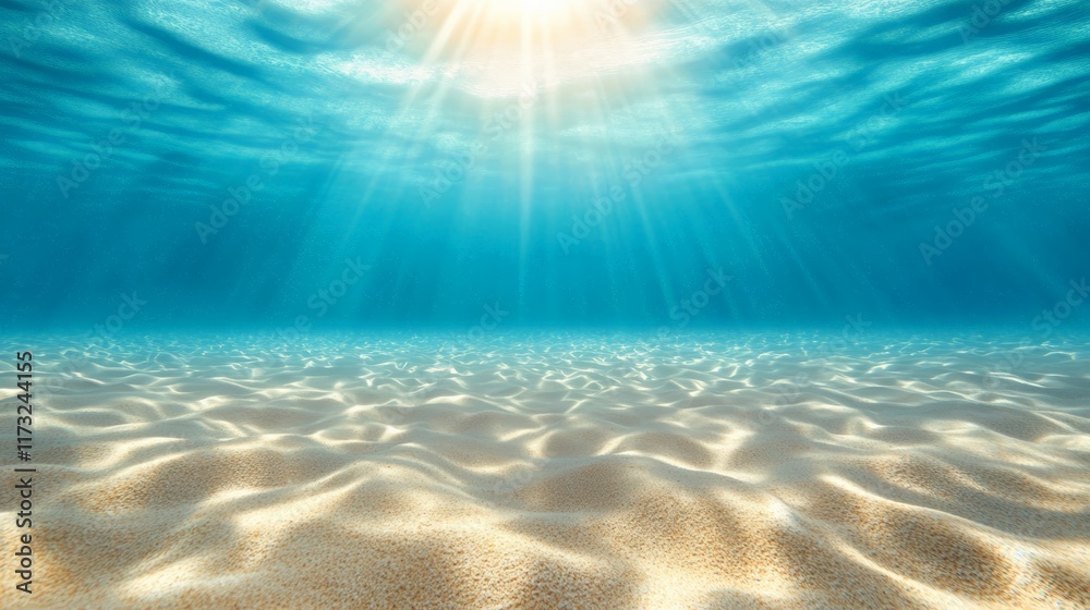 Poster sunbeams filtering through crystal clear turquoise water create a mesmerizing underwater scene, illu