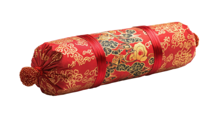 Traditional red decorative cushion roll. transparent background