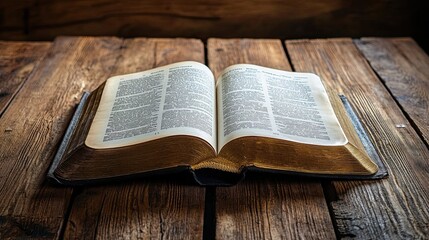 Obraz premium Open hardcover book on a wooden table -