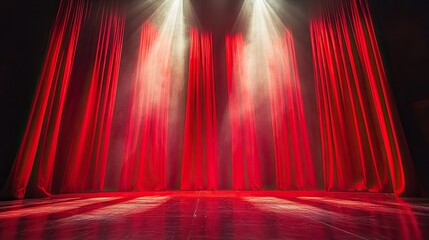 Open red stage curtains on a transparent background. -