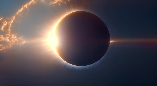 Solar eclipse phenomenon with sun corona visible during totality phase astronomy celestial events concept smooth zoom in motion 4K