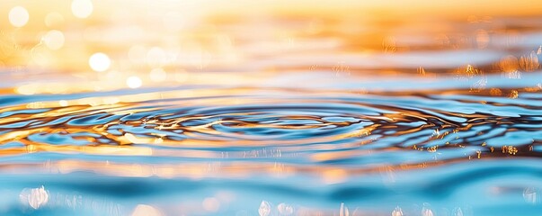Splash abstract background concept. Serene water surface reflecting sunlight during a tranquil sunset, creating gentle ripples.