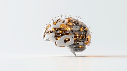 Futuristic Human Brain with Circuitry and Lights Representing Technology and Innovation