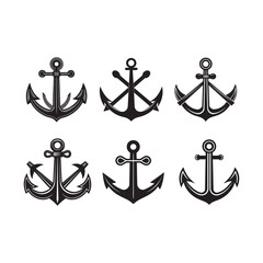 Set of Anchors silhouette, black and white silhouette, vector and illustration