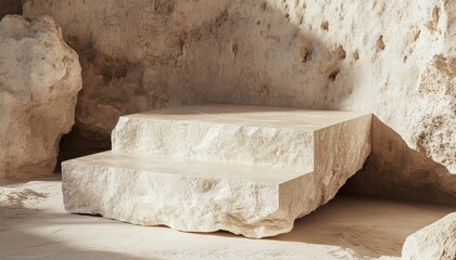 Beige Stone Steps Rough Texture Minimalist Product Display Modern Architecture Background