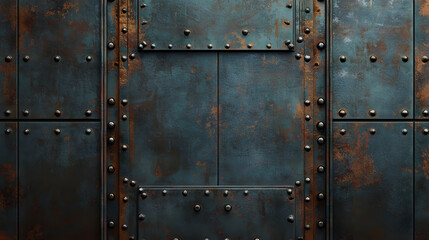 Rusted Metal Panel With Rivets And Aged Texture