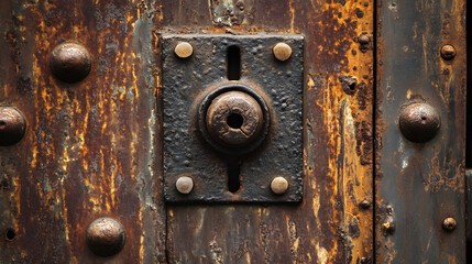 Fototapeta premium Rusty Metal Door With Old Lock Mechanism
