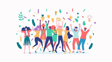 Professional Team Working Landing Page Template with Happy People Tossing Ideas