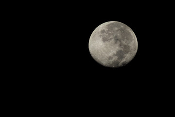 A waning gibbous moon as seen from a farm in the eastern Andean mountains of central Colombia,  with a 500mm lens.