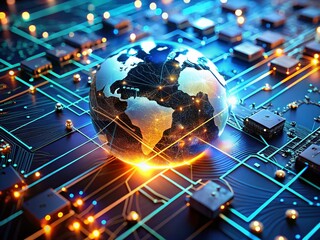 Futuristic AI Chipset Global Technology Abstract Background - High-Resolution Stock Image