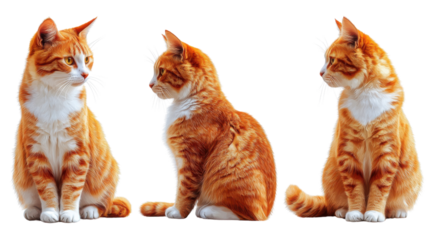 three red cats isolated on white background 