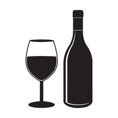 A bottle with wine glass silhouette, black and white silhouette, vector and illustration