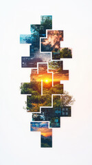 Obraz premium Artistic collage of nature and technology with vibrant sunset