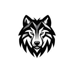Illustration of a wolf's head in black and white.