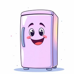 Happy Pink Refrigerator Cartoon Character: A cheerful pink refrigerator with a smiling face, perfect for kitchen illustrations and branding.  